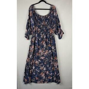 Vici Hayes Floral Off The Shoulder Maxi Dress Womens XL Smocked Boho Milkmaid